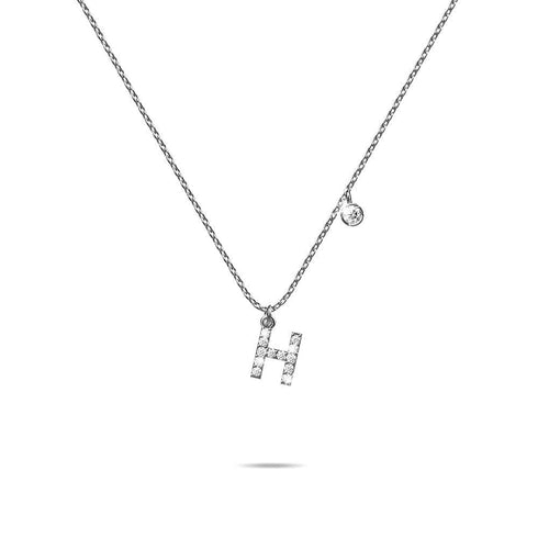 Solid 925 Sterling Silver Initial Crystal Personalised Alphabet Letter Necklace Silver